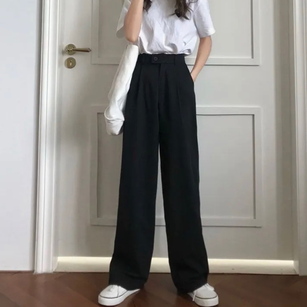 High Waisted Wide Leg Black Pants